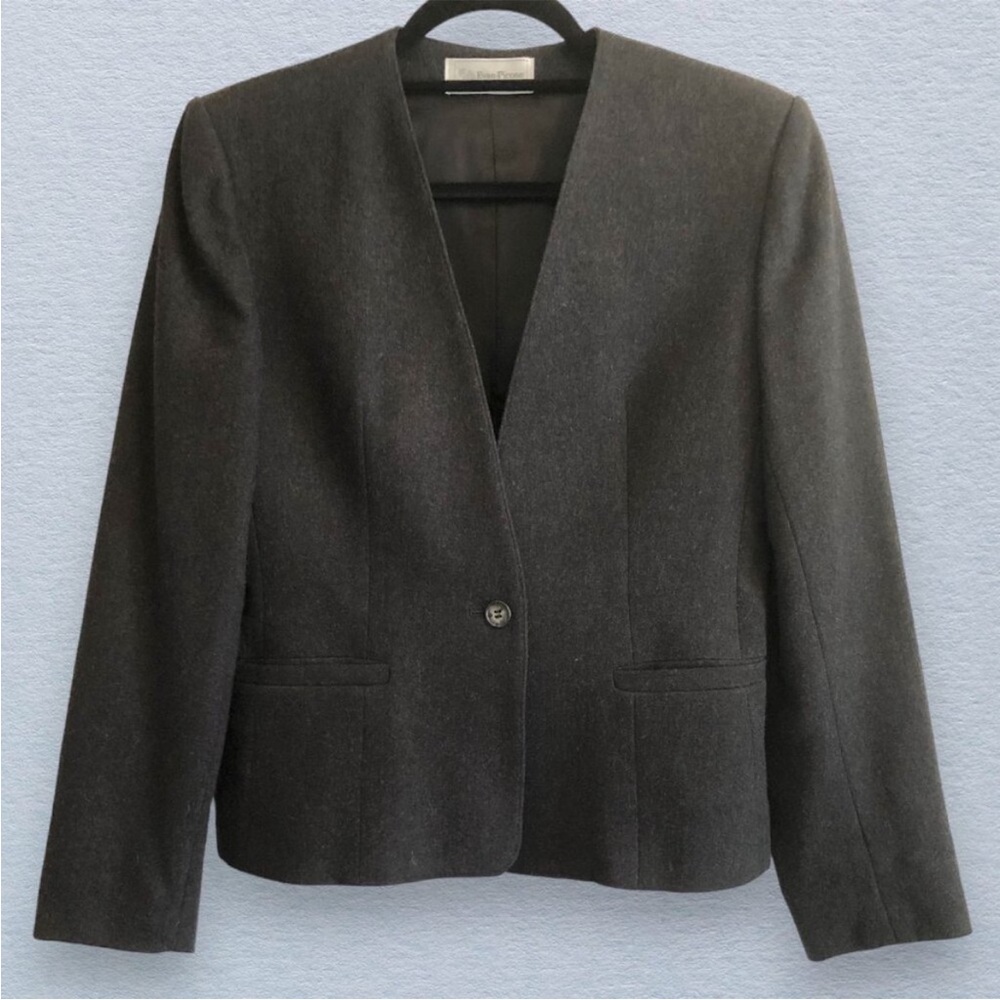 Evan-Picone VTG collarless gray single button blazer
